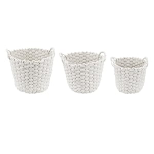 White Woven Rope Baskets with Handles (Set of 3)