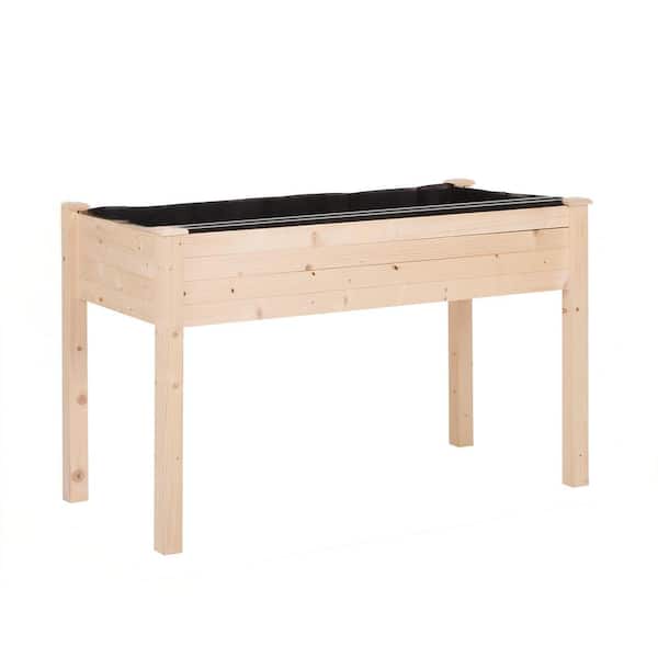 Unbranded Raised Garden Bed w/Legs 48 in. x 22 in. x 30 in. Natural Wooden Planter Box Self-Draining with Bed Liner for Vegetables