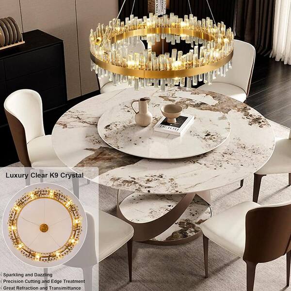 YUYI 39.4 in. 20-Light Gold Crystal Chandelier, Modern Round K9