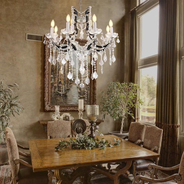 PUYRNF 8-Light 29 in. Crystal Black Chandelier, Large Foyer