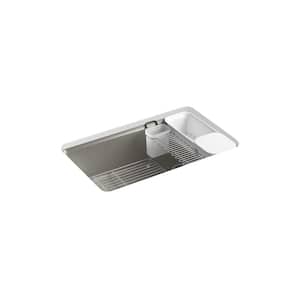 Riverby Undermount Cast-Iron 33 in. 5-Hole Single Bowl Kitchen Sink Kit with Accessories in Cashmere
