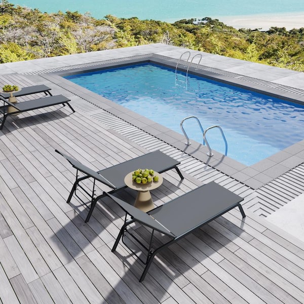 TWT Dark Gray Aluminum Outdoor Lounge Chairs in Gray Set of 4