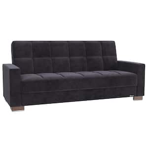 Basics Collection Convertible 87 in. Black Microfiber 3-Seater Twin Sleeper Sofa Bed with Storage