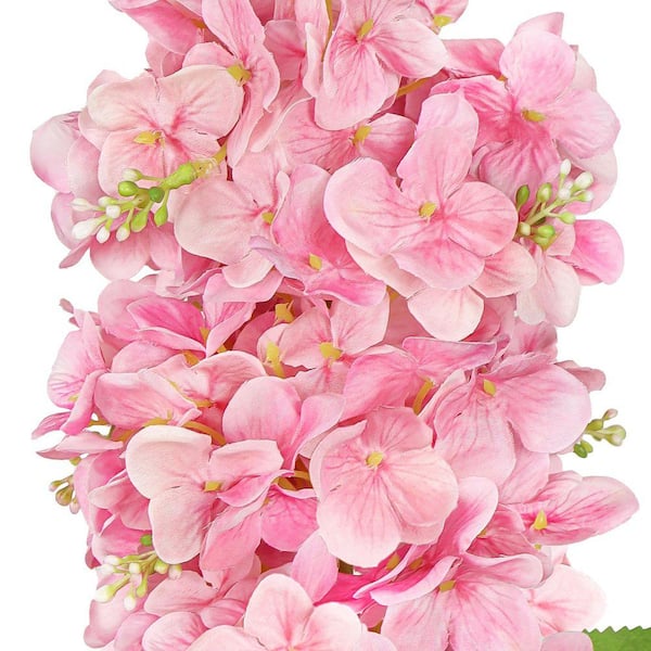 LIVING LUXURY 34 in. Deluxe Pink Artificial Cone Hydrangea Flower