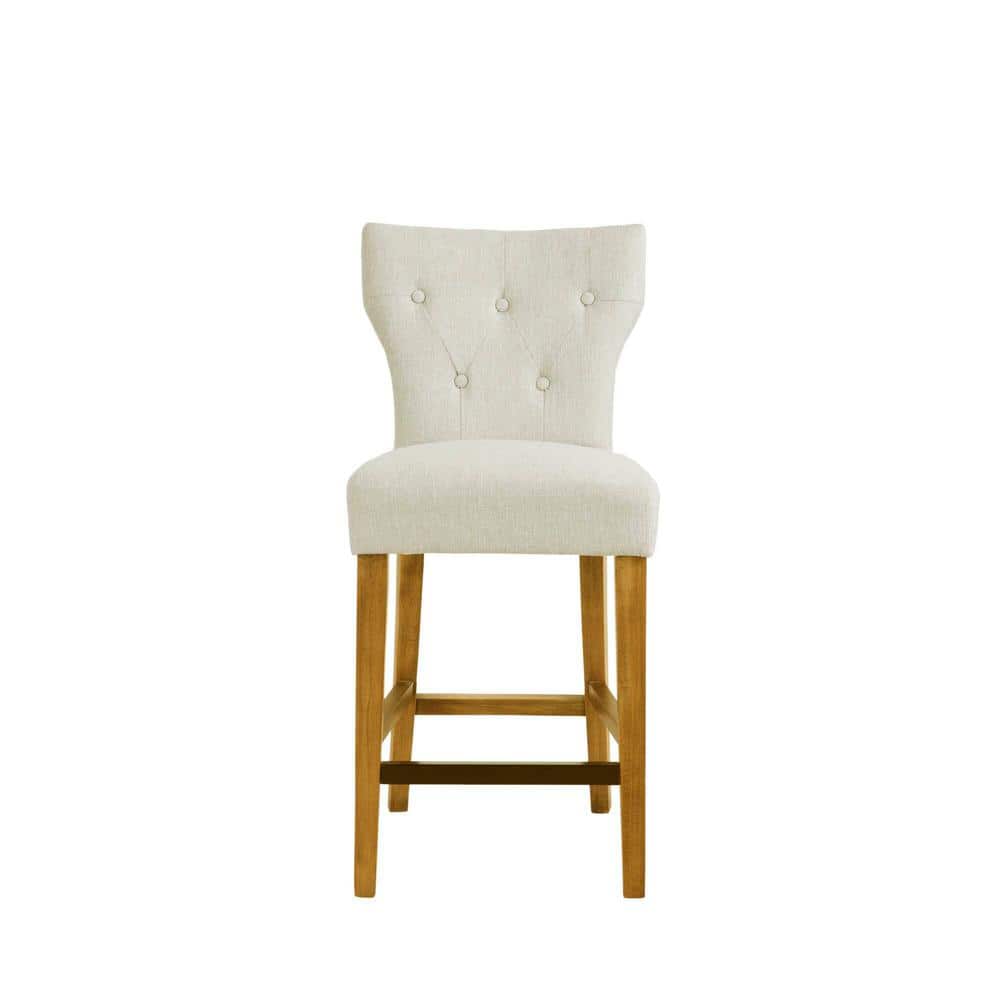 Cream Tufted Back Birch Wood Counter Stool