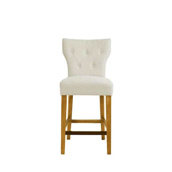 Madison Park Hayes 25 in. Cream Wood Counter Stool with Tufted Back