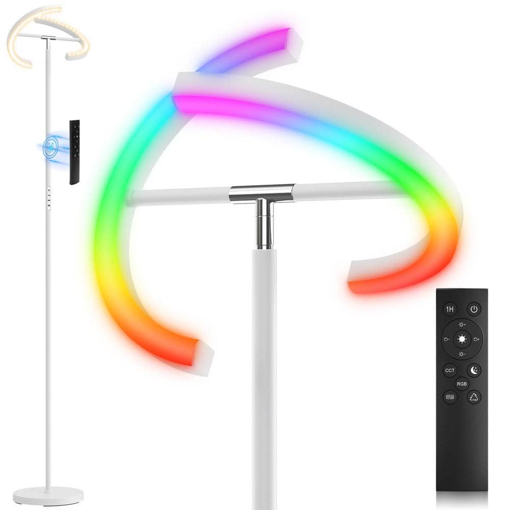 Contemporary 69 in. White Modern 2-Light Smart Dimmable Standard RGB Floor 