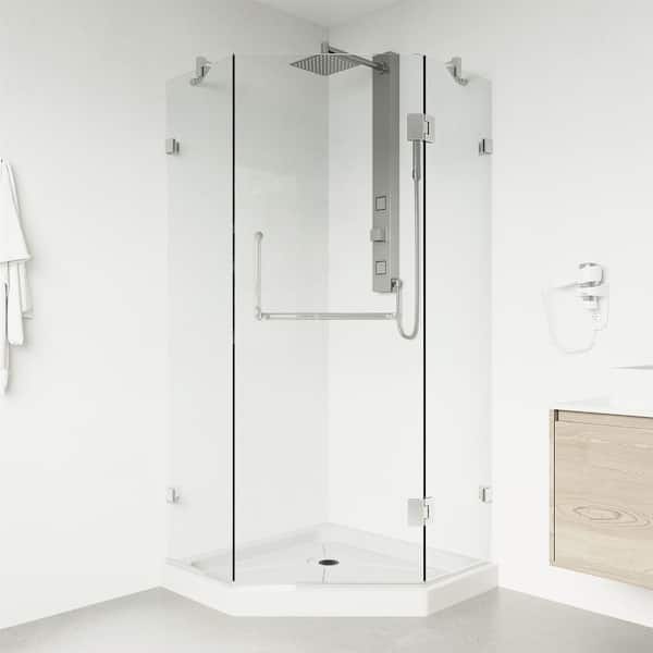 VIGO Piedmont 36 in. L x 36 in. W x 77 in. H Frameless Pivot Neo-angle Shower Enclosure Kit in Chrome with Clear Glass