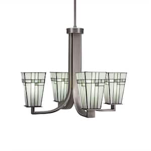 Aspen 4-Light Graphite Chandelier Square Chandelier with 5 in. Square New Deco Art Glass Glass Shades No bulbs included