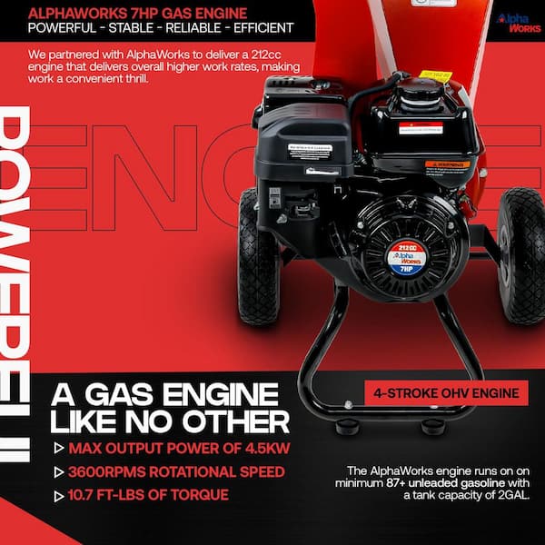 GreatCircleUSA 3 Inch Max Wood Capacity 7 HP Gas Powered Mini Wood Chipper Shredder Mulcher Ultra Duty