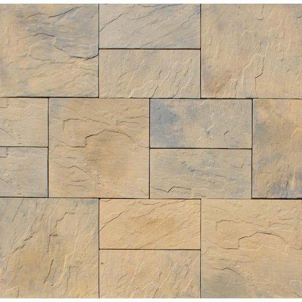 Nantucket Pavers Patio-on-a-Pallet 12in. x 24in. and 24in. x 24in. Concrete Tan Variegated Basketweave Yorkstone Paver(18 Pcs/48 Sq Ft)