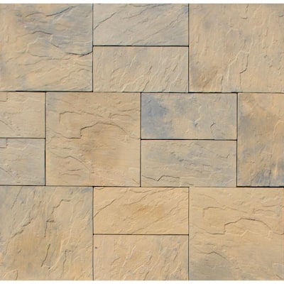 Patio-on-a-Pallet 10 ft. x 10 ft. Concrete Tan Variegated Basket weave Yorkstone Paver (37 Pieces/100 Sq. Ft)