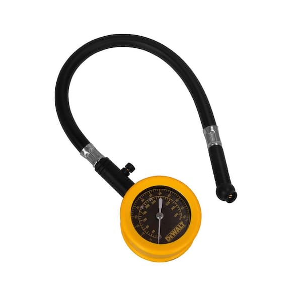 DEWALT Analog Dial Pressure Gauge w/Bleeder Valve, 12" Hose & Swivel Chuck (0-60 PSI)