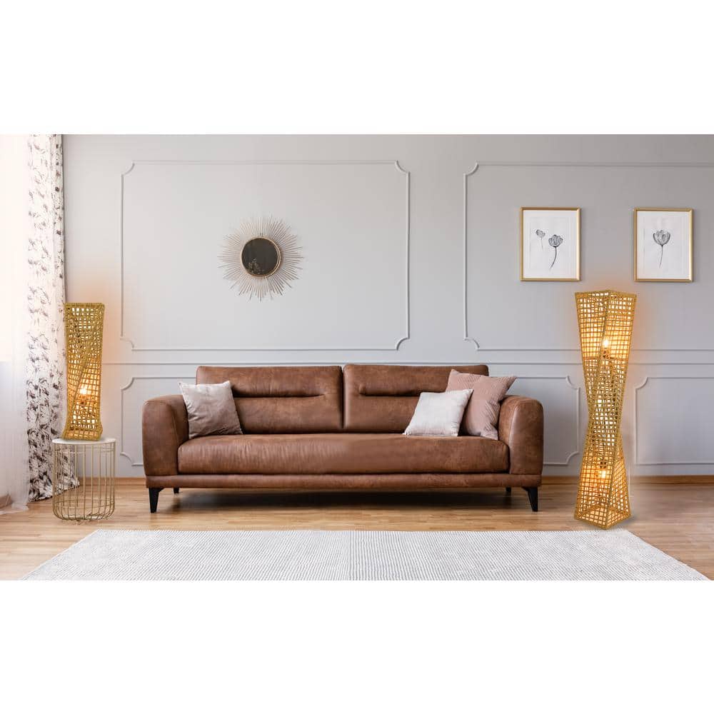 Phuket Twist 51" Handcrafted Rattan Floor Lamp with Linen Shades