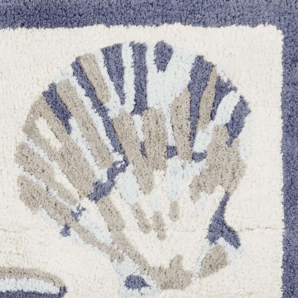 Nautical Blue and Taupe Cotton Tufted Shower Mat Set