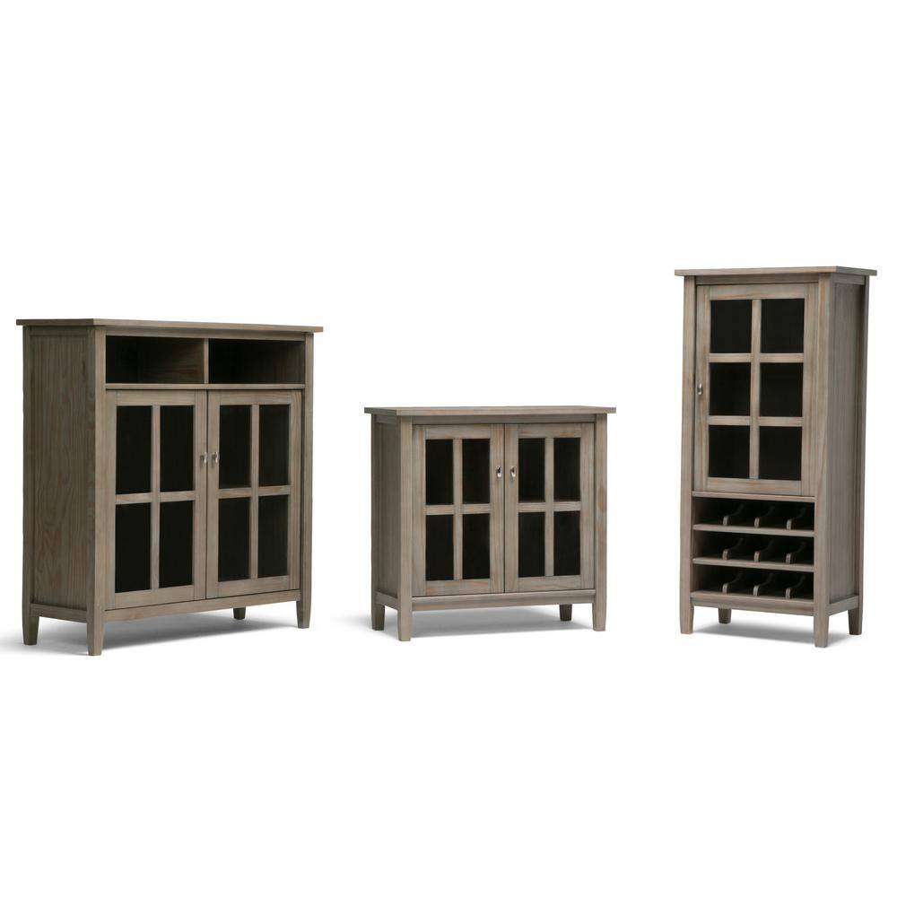 Rustic Distressed Grey Low Cupboard with Tempered Glass Doors
