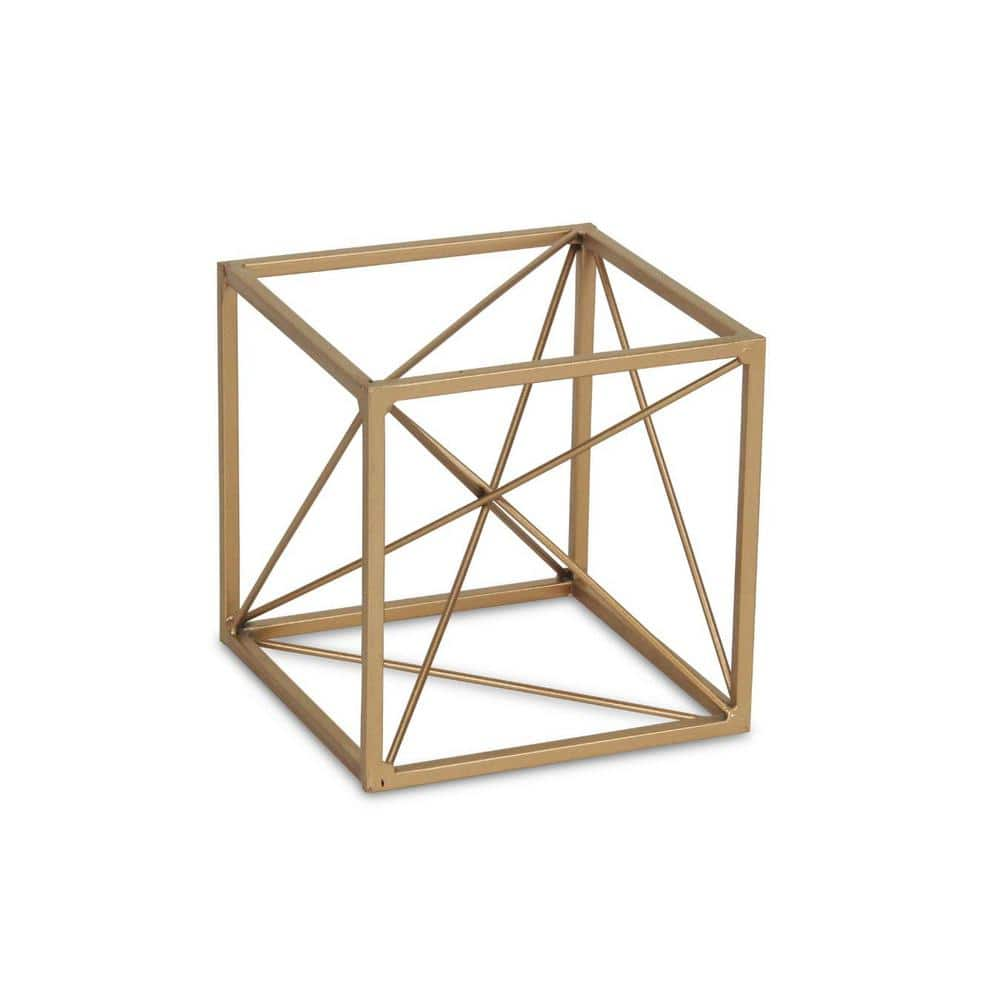 HomeRoots Metal Gold Cube Sculpture 2000483222 - The Home Depot