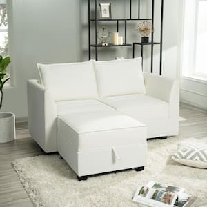 Contemporary Straight Arm Loveseat with Ottoman - White Down Linen