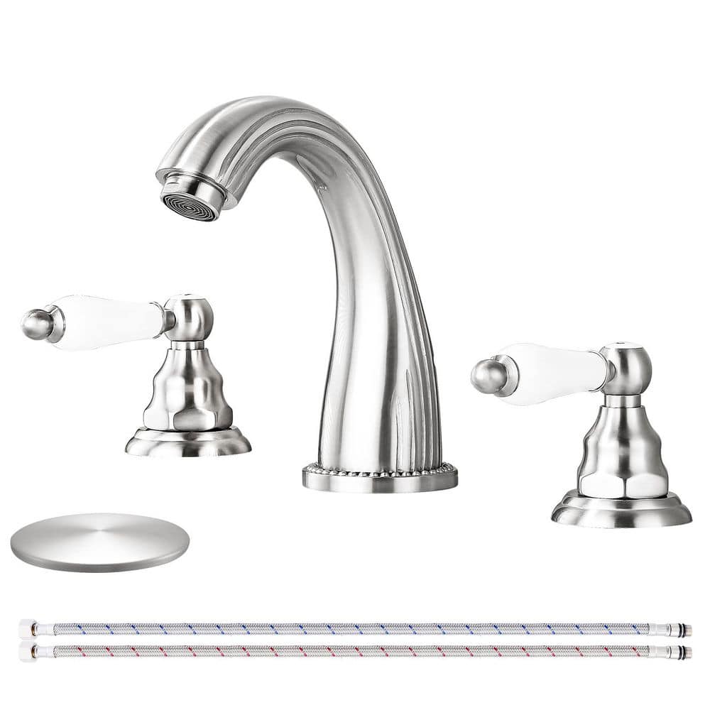 2 Handles 8 in. Widespread Bathroom Faucet 3-Hole Sink Faucet with Pop-Up Drain in Brushed Nickel price history on PriceWatchPro