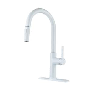 Single Handle Pull-Down Sprayer Kitchen Faucet with Dual-Function Pull out Sprayer head, Stainless Steel in Matte White