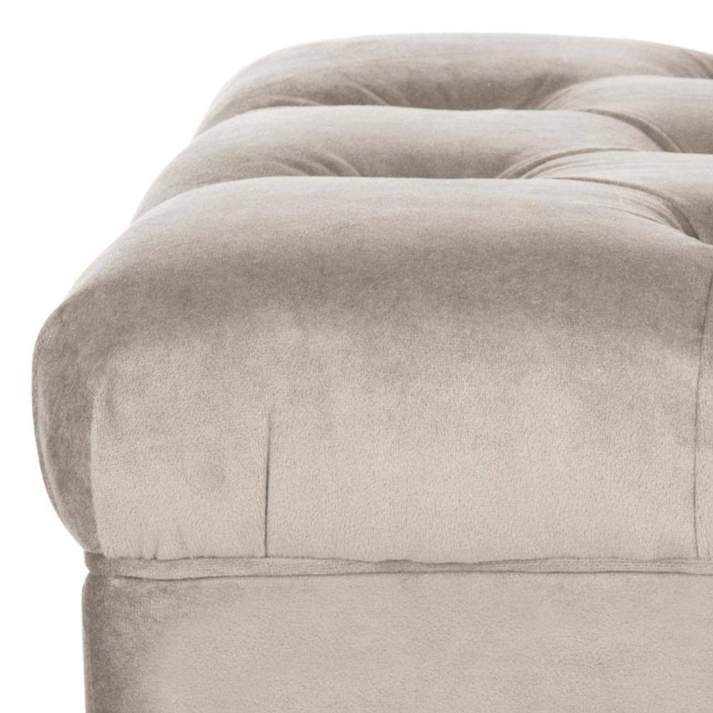 Angeline Gray Tufted Cotton Ottoman with Birchwood Legs