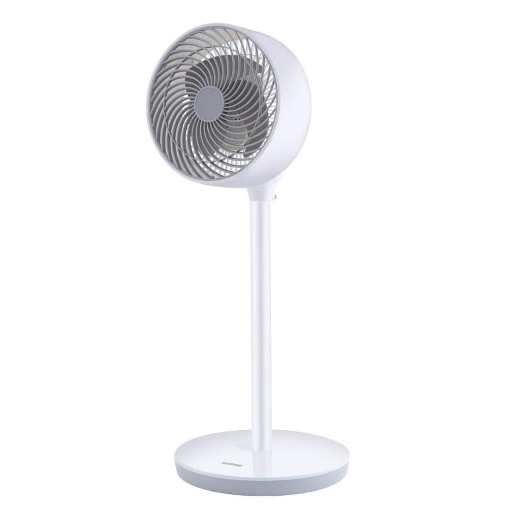 Oscillating 7 in. 3-Fan Speeds Standing Pedistal Fan in White with Timer, R