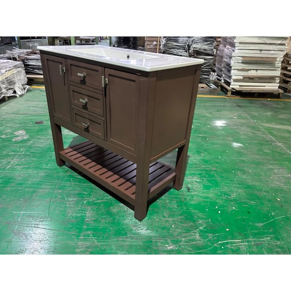 35.4 in. Storage Cabinet, Accent Cabinet with 2 Doors and 3 Drawers, Brown