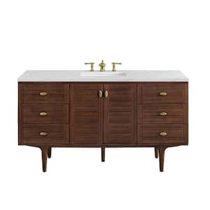 Amberly 60.0 in. W x 23.5 in. D x 34.7 in . H Bathroom Vanity in Mid-Century Walnut with Ethereal Noctis Quartz Top