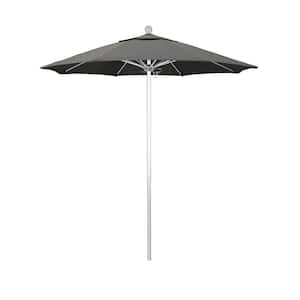 7.5 ft. Silver Aluminum Commercial Market Patio Umbrella with Fiberglass Ribs and Push Lift in Charcoal Sunbrella