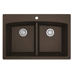 Drop-in Quartz Composite 33 in. Double Bowl Kitchen Sink in Brown
