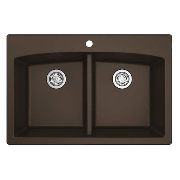 Drop-in Quartz/Granite Composite 33 in. Double Bowl Kitchen Sink in Brown