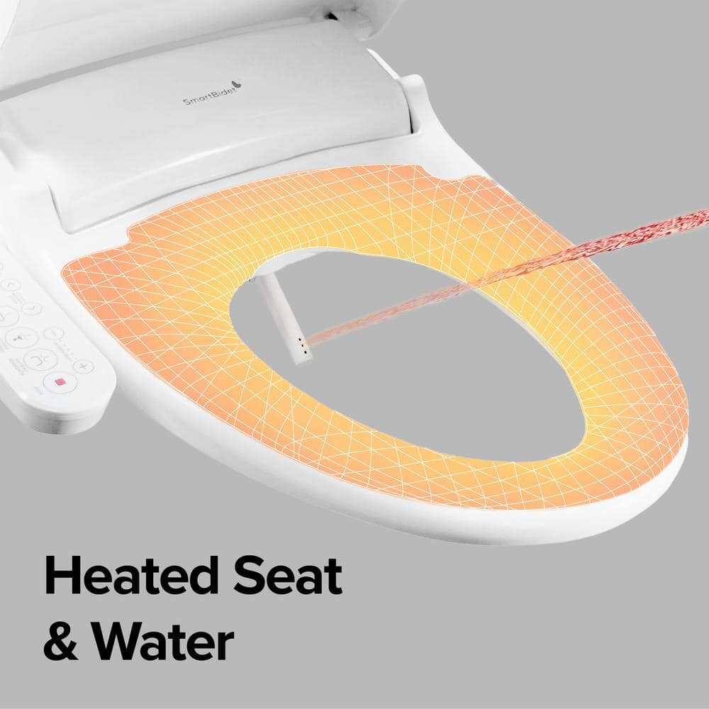 White Electric Bidet Seat with Control Panel and Heated Water