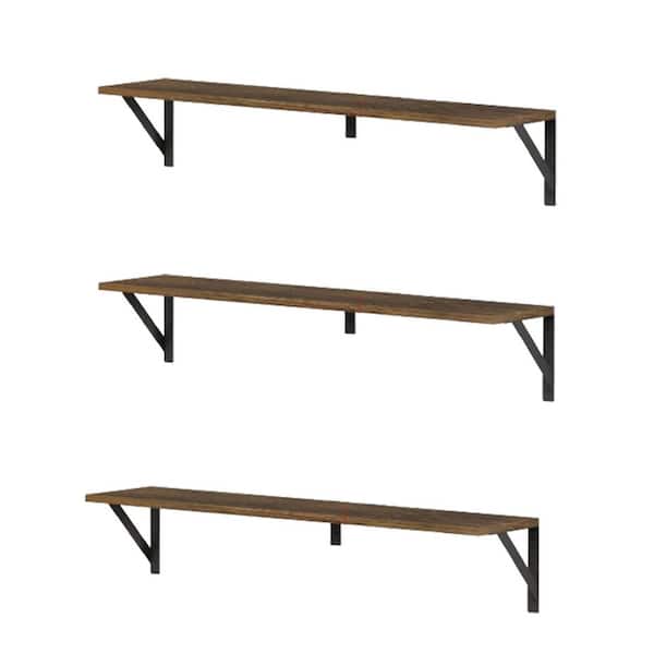 Unbranded 36 in. W x 8 in. D Rustic Brown Floating Shelves Decorative Wall Shelf (Set of 3)