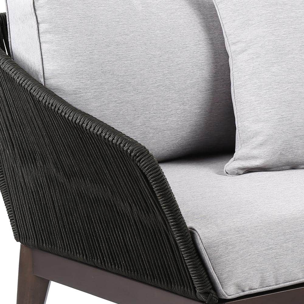 Athos Dark Eucalyptus and Charcoal Rope Outdoor Lounge Chair with Gray Cushions
