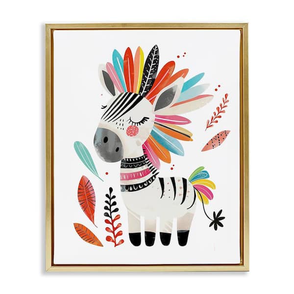 Stupell Industries Rainbow Blooms Zebra by LSR Design Studio Gold Floater Frame Animal Graphic Art Print 21 in. x 17 in.