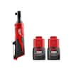 Milwaukee M12 12V Lithium-Ion Cordless 3/8 in. Ratchet with 1.5 Ah Battery Pack (2-Pack) 2457-20-48-11-2411