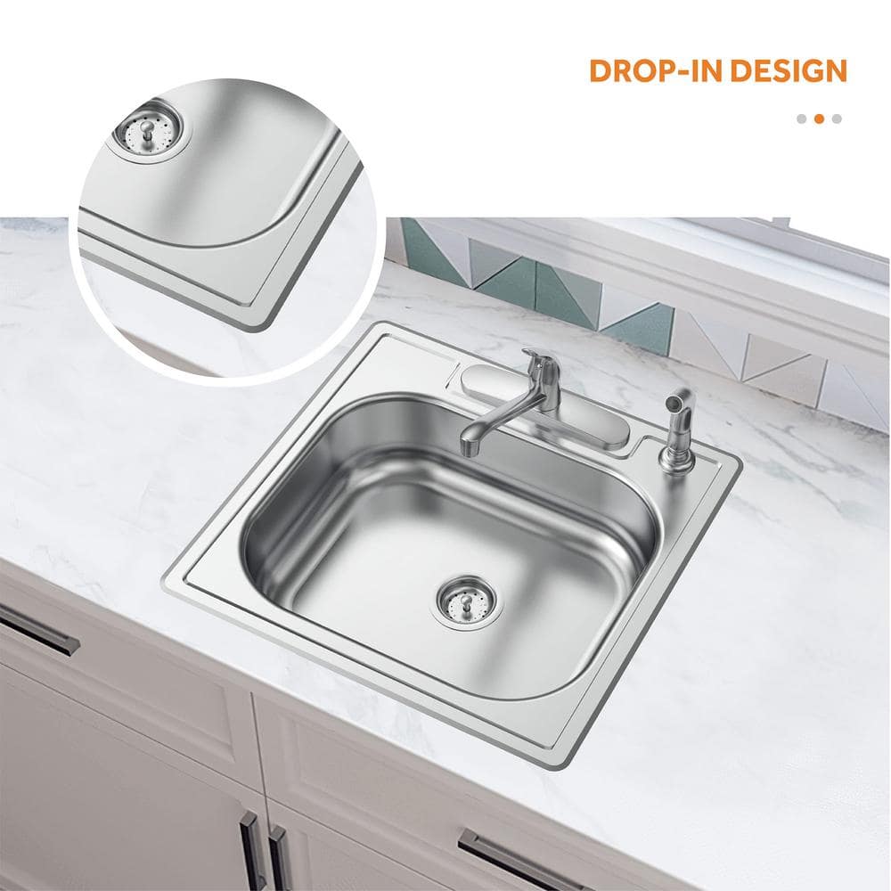 25-inch Brushed Stainless Steel Single Bowl Drop-In Kitchen Sink with Faucet