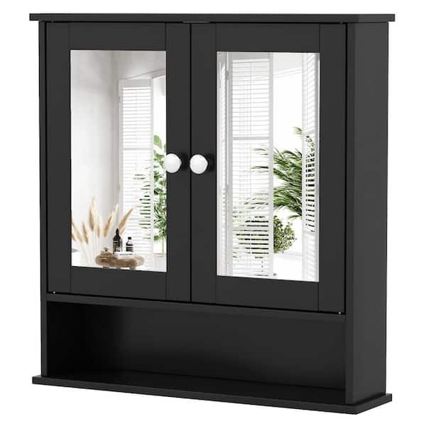 22 in. W x 23 in. H Large Rectangular Black MDF Surface Wall Mount Medicine Cabinet with Mirror