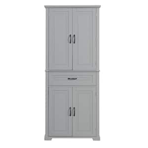 29.9 in. W x 15.7 in. D x 72.2 in. H Gray Wooden Freestanding Bathroom Storage Linen Cabinet with Adjustable Shelf