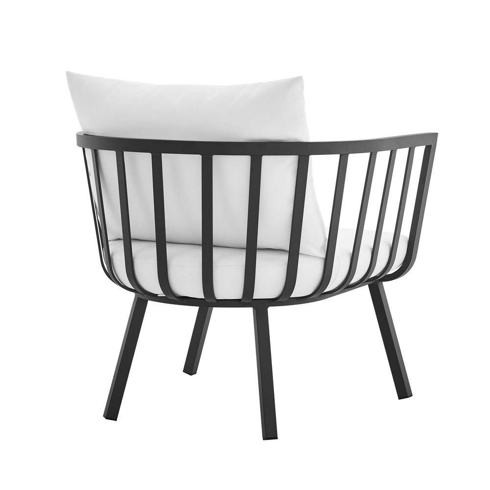 Riverside Gray Aluminum Outdoor Dining Chair with White Cushions