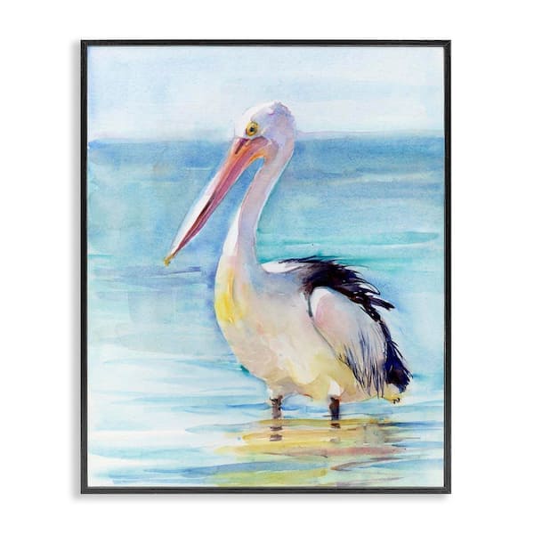 Stupell Industries Pelican Wading in Sea by John Keeling Black Framed Coastal Giclee Art Print 20 in. x 16 in.