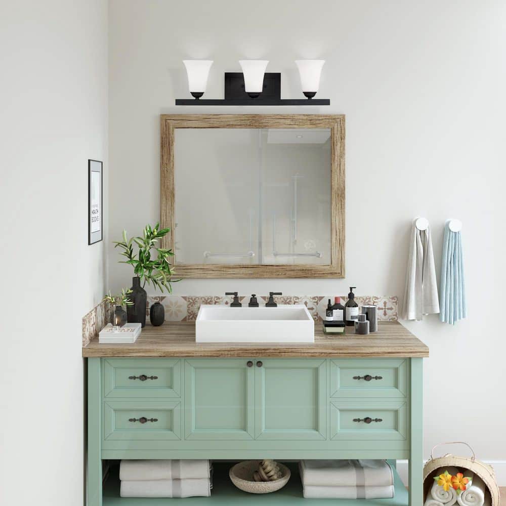 Ridgedale Black 3-Light Vanity with Satin Opal Glass