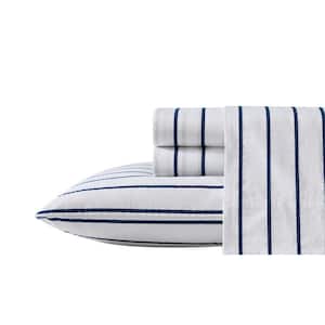 Brenton Stripe 4-Piece Navy Blue Cotton Full Sheet Set