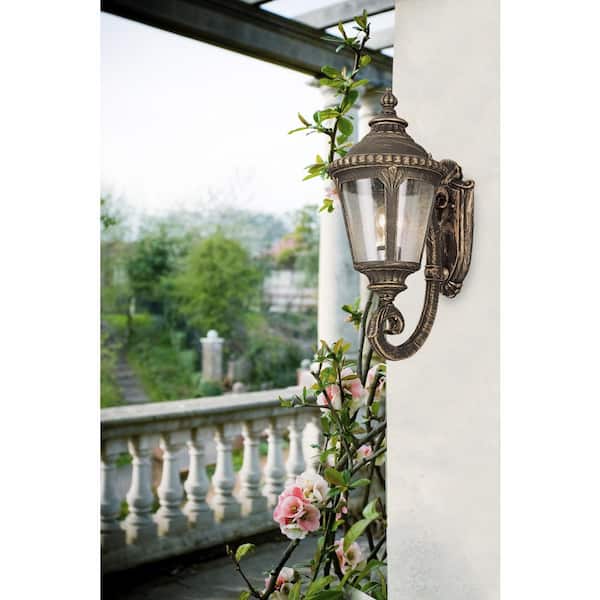 Commons 1-Light Rust Coach Outdoor Wall Light Fixture with Seeded Glass