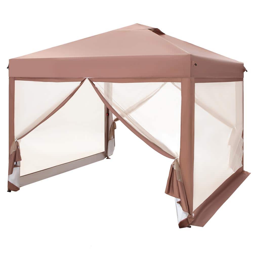 10' x 10' Brown Pop-Up Canopy Tent with Netting and Carry Bag