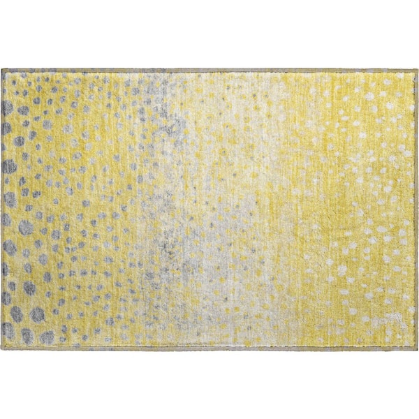 Mayfield Premium Machine Washable Abstract AMF1366 Yellow 2 ft. x 3 ft. Area Rug