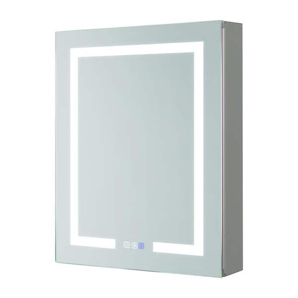 matrix decor 24 in. W x 30 in. H Rectangular Silver Recessed/Surface Mount Medicine Cabinet with Mirror Stepless Dimming Left Door