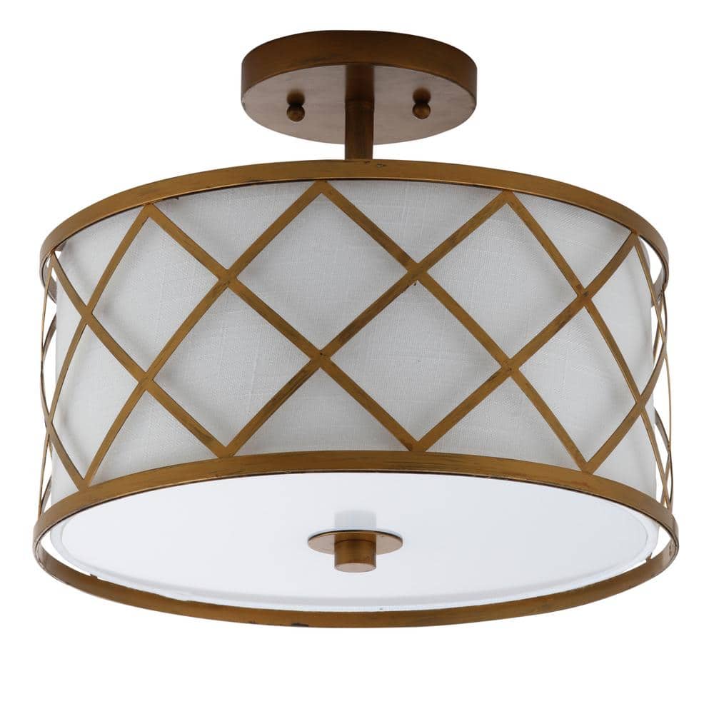 Transitional Elegance 13.25" Gold Metal LED Flush Mount with White Linen Shade