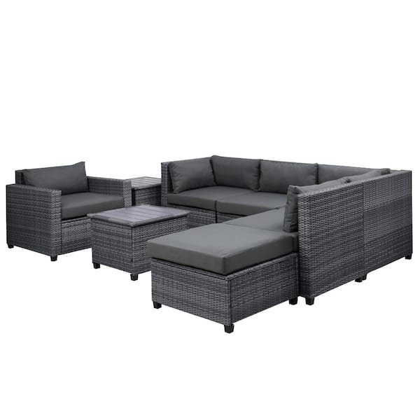 maocao hoom Gray 8-Piece Wicker Patio Conversation Set with Gray Cushions