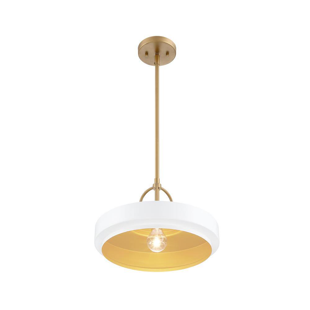 Odea Matte White and Brushed Gold Mid-Century Modern Pendant Light